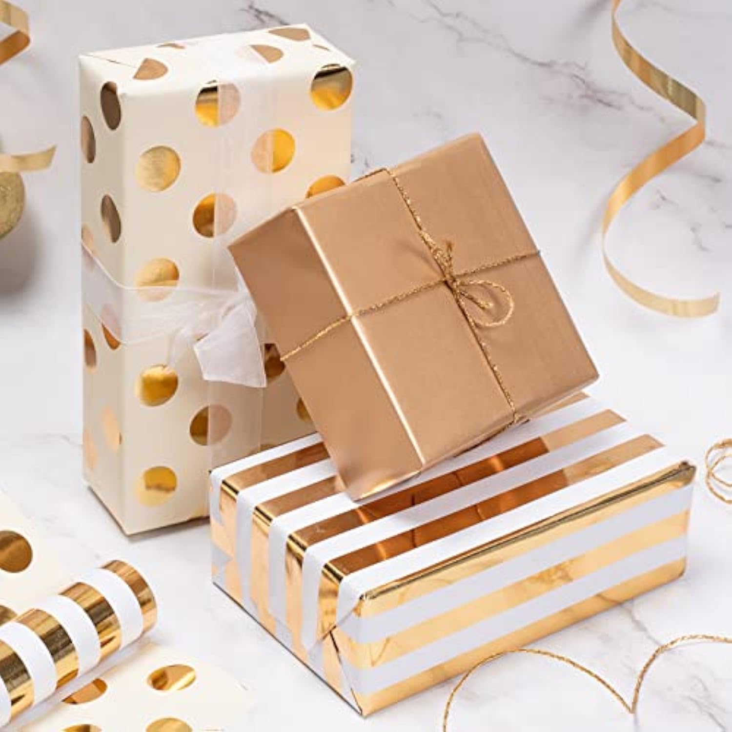 3 Rolls Gold Foil Wrapping Paper - 17"x120" Each for Birthday, Wedding & More