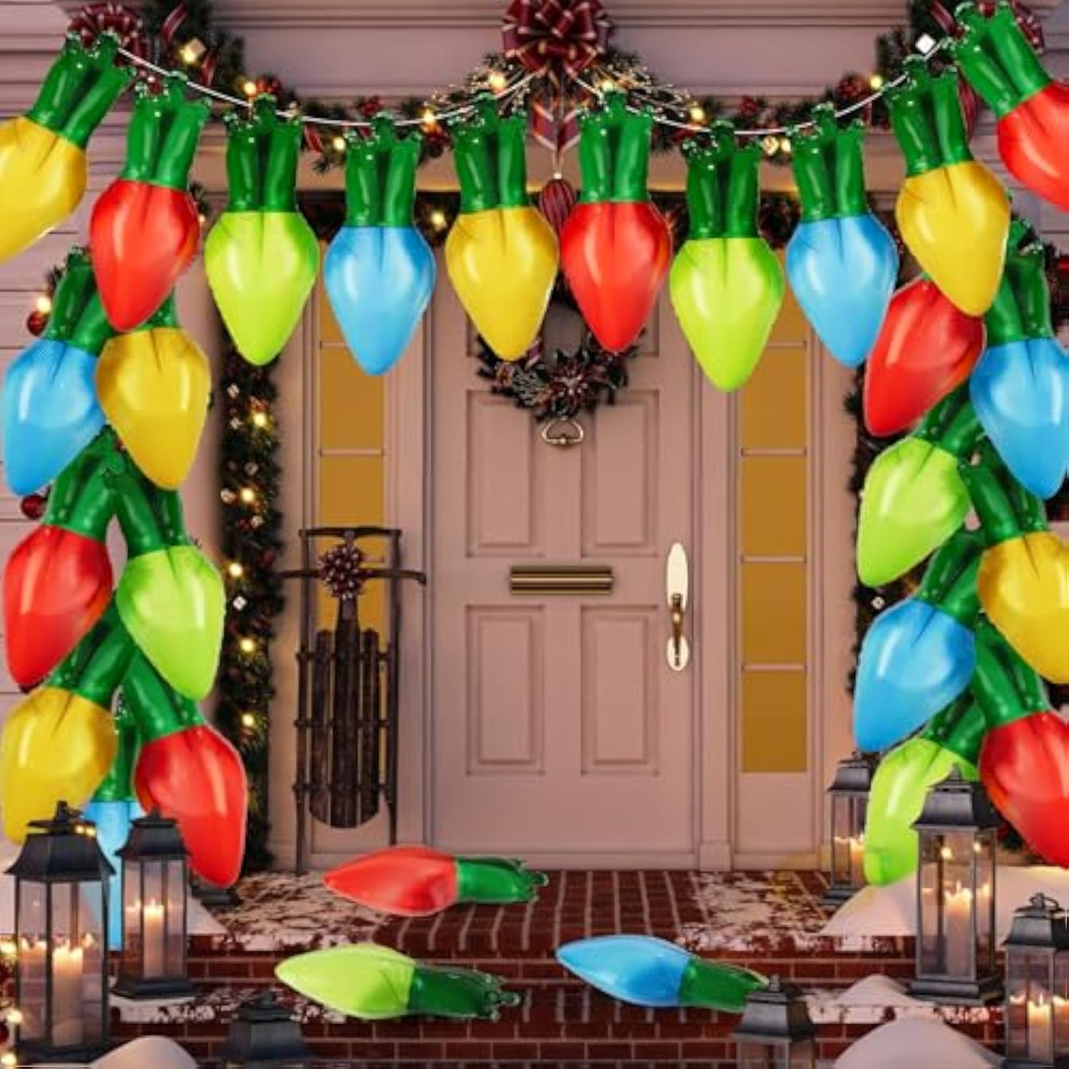 60 Pcs Christmas Light Bulb Balloons - Xmas Light Bulb Foil Balloons In Red, Blue, Gold, Green For Christmas Party Decorations