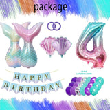 Mermaid Birthday Party Decor, Blue Pink Purple Mermaid Party Supplies Set For Girl, Mermaid Tail Shell Balloons Number 4 Balloon 32Inch With Happy Birthday Banner Kit, 4Th Girl Bady Decor