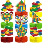 9 Pieces Building Block Birthday Party Supplies Building Block Honeycomb Centerpieces Boy Girl Birthday Party Decorations Brick Themed Table Centerpiece Classic Cake Topper Table Decor