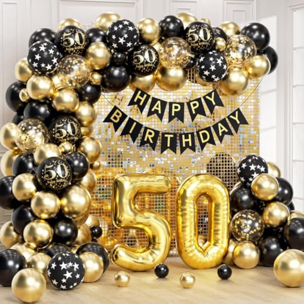 50Th Birthday Decorations For Men Women With Happy 50Th Birthday Decorations Banner 50 Balloon Number, Black And Gold 50Th Birthday Balloons Kit For 50Th Birthday Party Decorations
