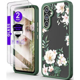 For Samsung Galaxy A54 5G Case With Tempered Glass Screen Protector [2 Pack],[Military Grade Protective] Slim Soft Tpu & Hard Pc,Girls Women Crystal Clear Flower Pattern Cases(Magnolia)