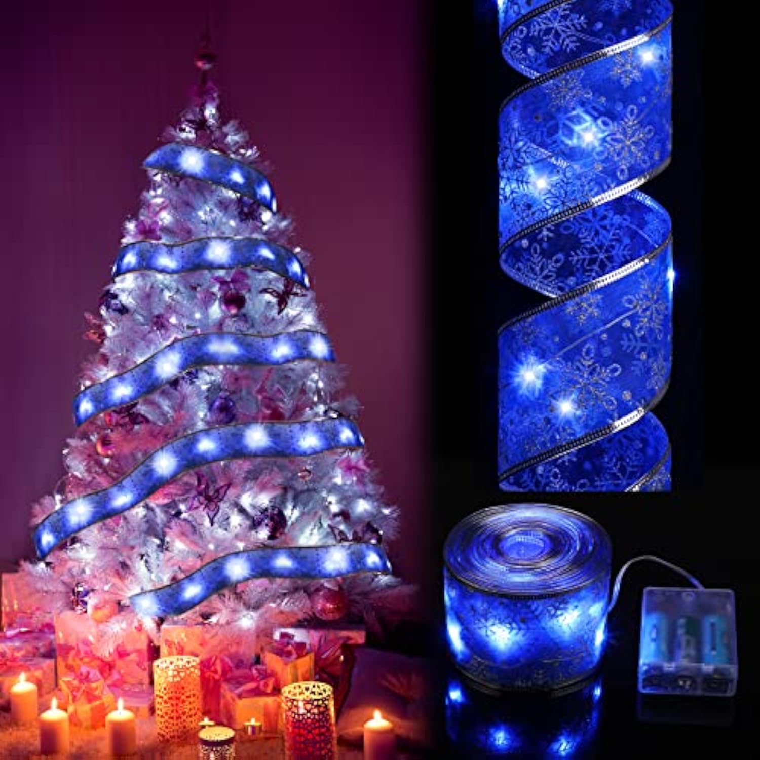 Christmas Ribbon Lights Christmas Lights 16.4 Ft Glow Christmas Tree Ribbon Battery Operated Indoor String Lights For Ou