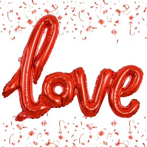 Valentine's Day Balloons Large Red LOVE Foil Banner,42 Inch Mylar Foil Letters Balloons Reusable Material for Wedding Bridal Shower Anniversary Engagement Party Decorations Supplies