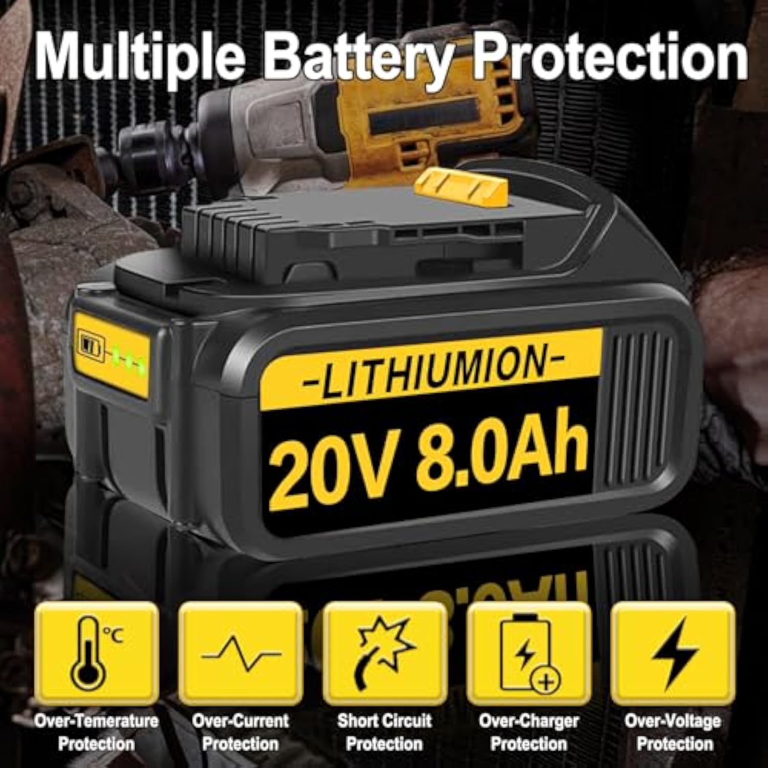 2Pack 8.0Ah Replacement For Dewalt 20V Max Battery Compatible With Dewalt 20V Battery Cordless Power Tools Replace For Dewalt Battery Dcb201 Dcb200 Dcb205 Dcb207 Dcb206