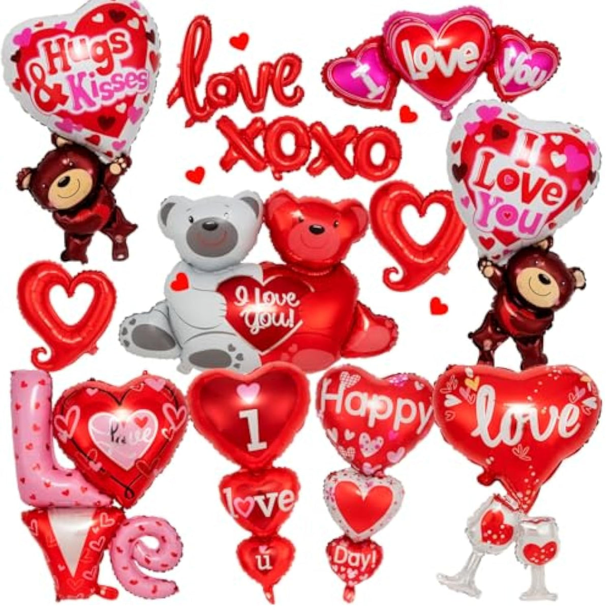 12 Pieces Valentines Day Balloons, Large I Love You Foil Balloons, Red Heart Shape Mylar Foil Balloon For Special Night Party Decorations