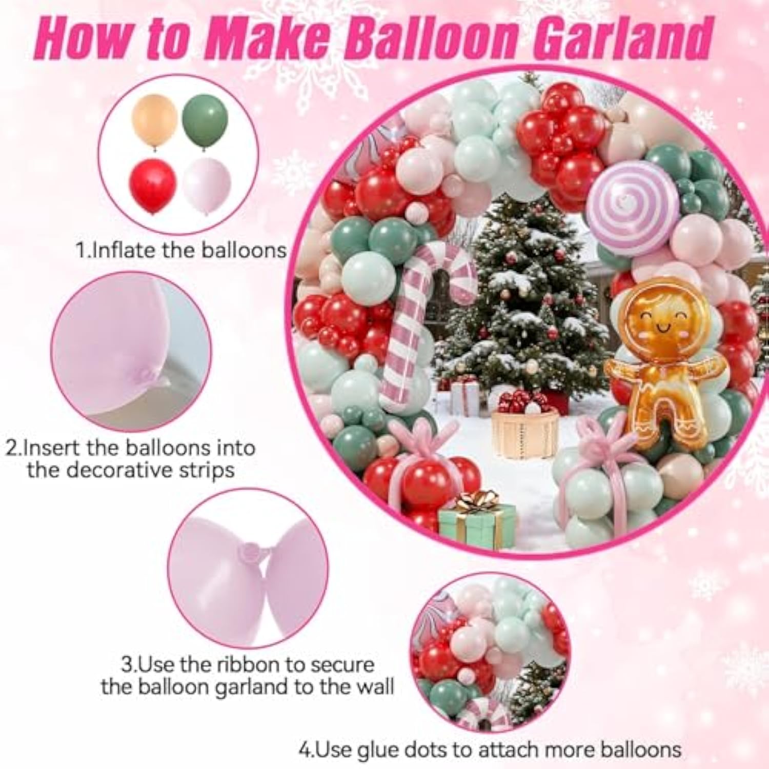 Christmas Balloon Arch Kit with Red, Green, Macaron, and Foil Candy Balloons