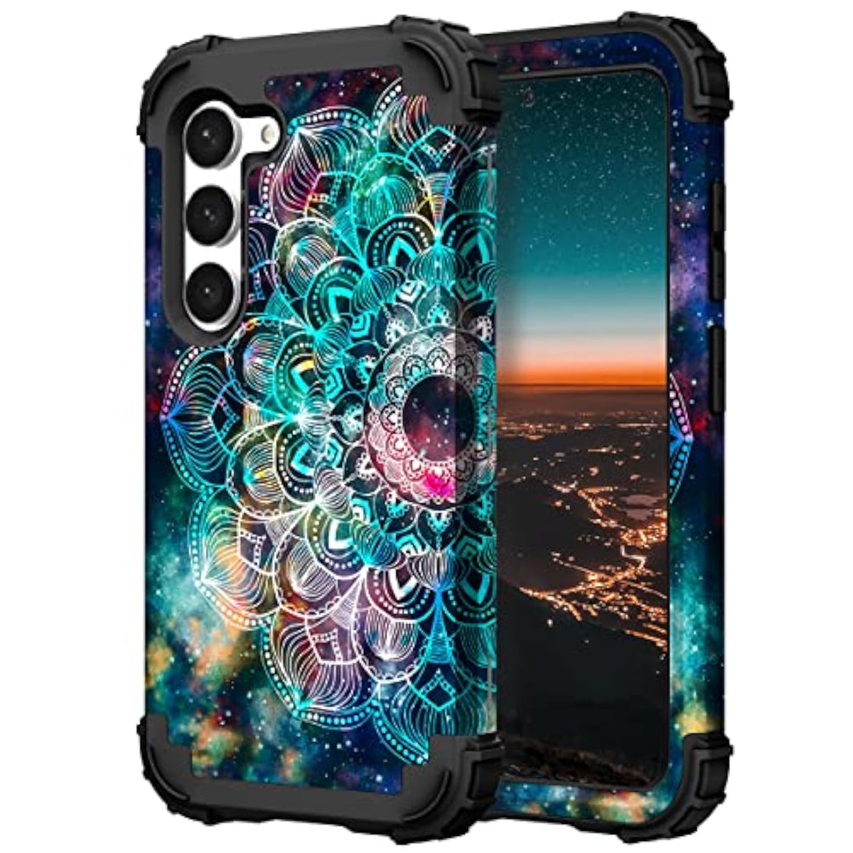 For Galaxy S23 Case 6.1" Display, 2023 Mandala In Galaxy Hybrid Protective Case | Shockproof, Heavy Duty Protection, Soft Silicone Rubber Bumper, Hard Plastic