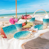 Beach Party Supplies, 144Pcs Ocean Waves Birthday Party Supplies Tableware Set Summer Pool Party Decorations Ocean Plates And Napkins And Cups For Hawaiian Birthday Decorations