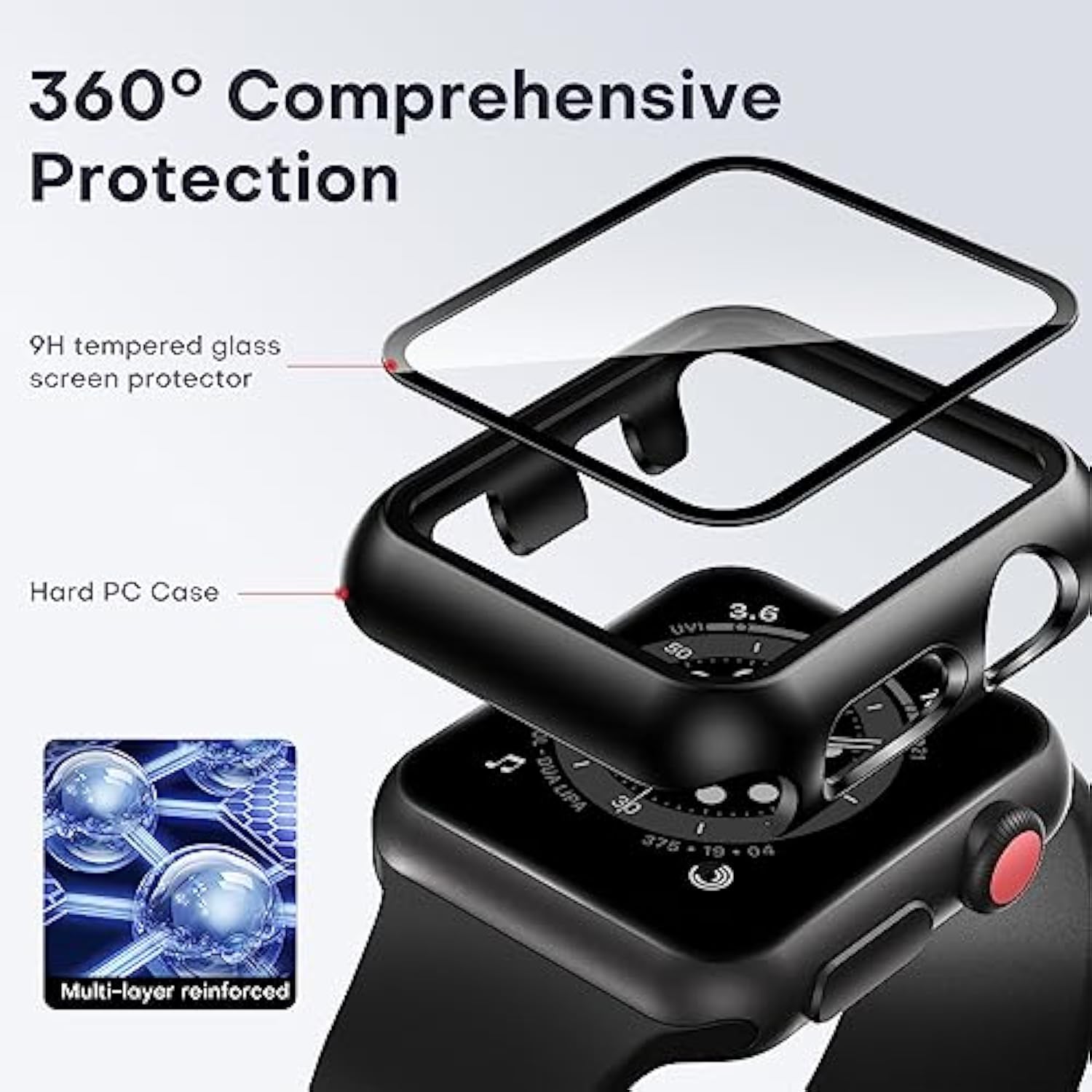 2 Pack Hard Case Designed For Watch Series 3/2/1 38Mm, [Full Coverage] With 9H Tempered Glass Screen Protector [Touch Sensitive], Slim Protective Cover For Iwatch 38Mm - Black