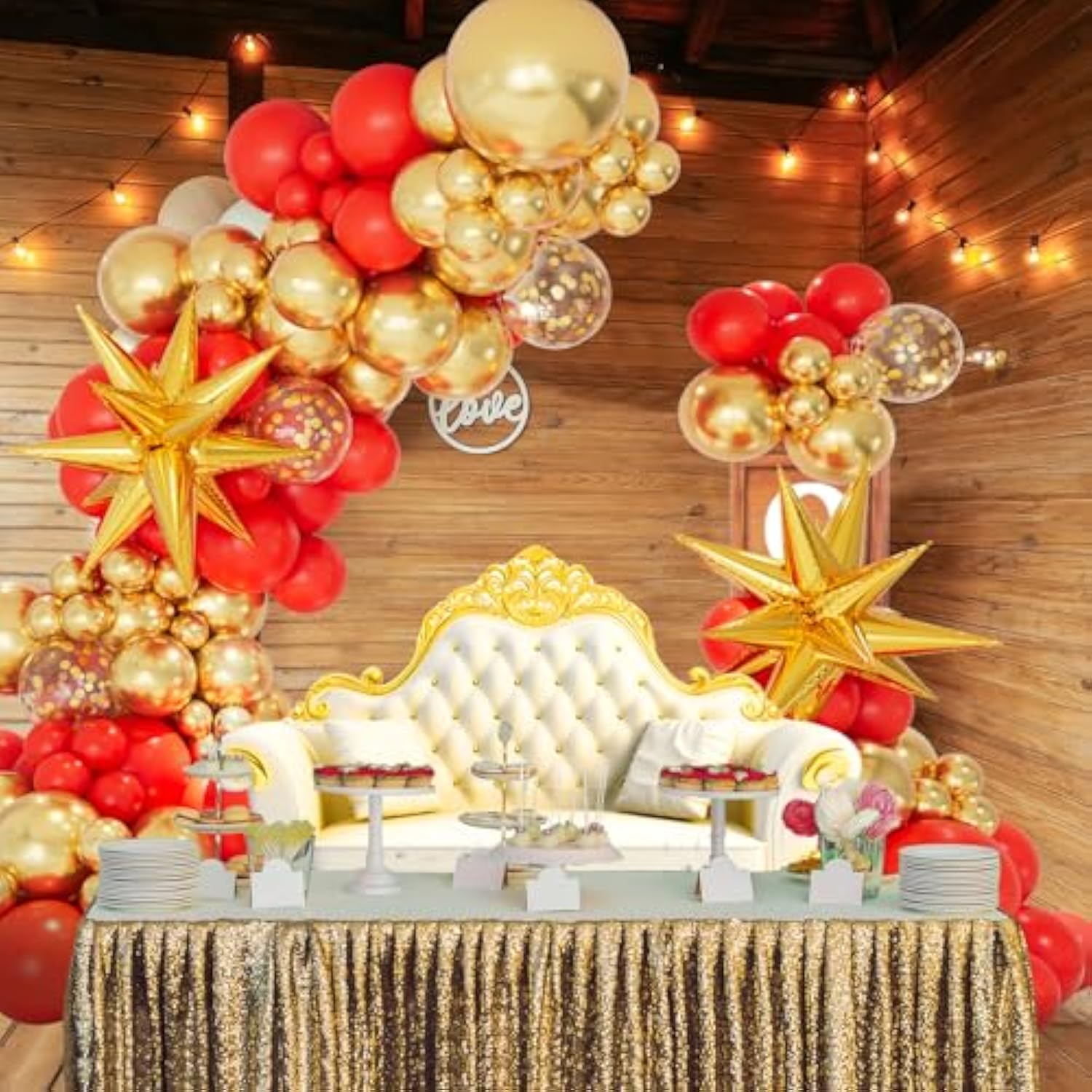 146Pcs Red And Gold Balloon Garland Arch Kit, Red Gold Balloons With Gold Exploding Star Foil Balloons For Graduation, Valentine'S Day, Wedding, Anniversary, Engagement, Birthday Party Decorations