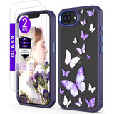 For Iphone 16E Case+Tempered Glass Screen Protector, [ Grade Protective] Slim Soft Tpu & Hard Pc,Girls Women Crystal Clear Flower Pattern Cover For Iphone Se 4Rd Gen 2025-Butterfly