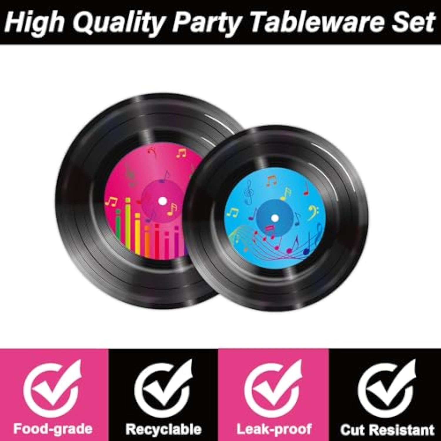 50's Record Party Tableware Set: Retro Vinyl Plates & Napkins for 24 Guests