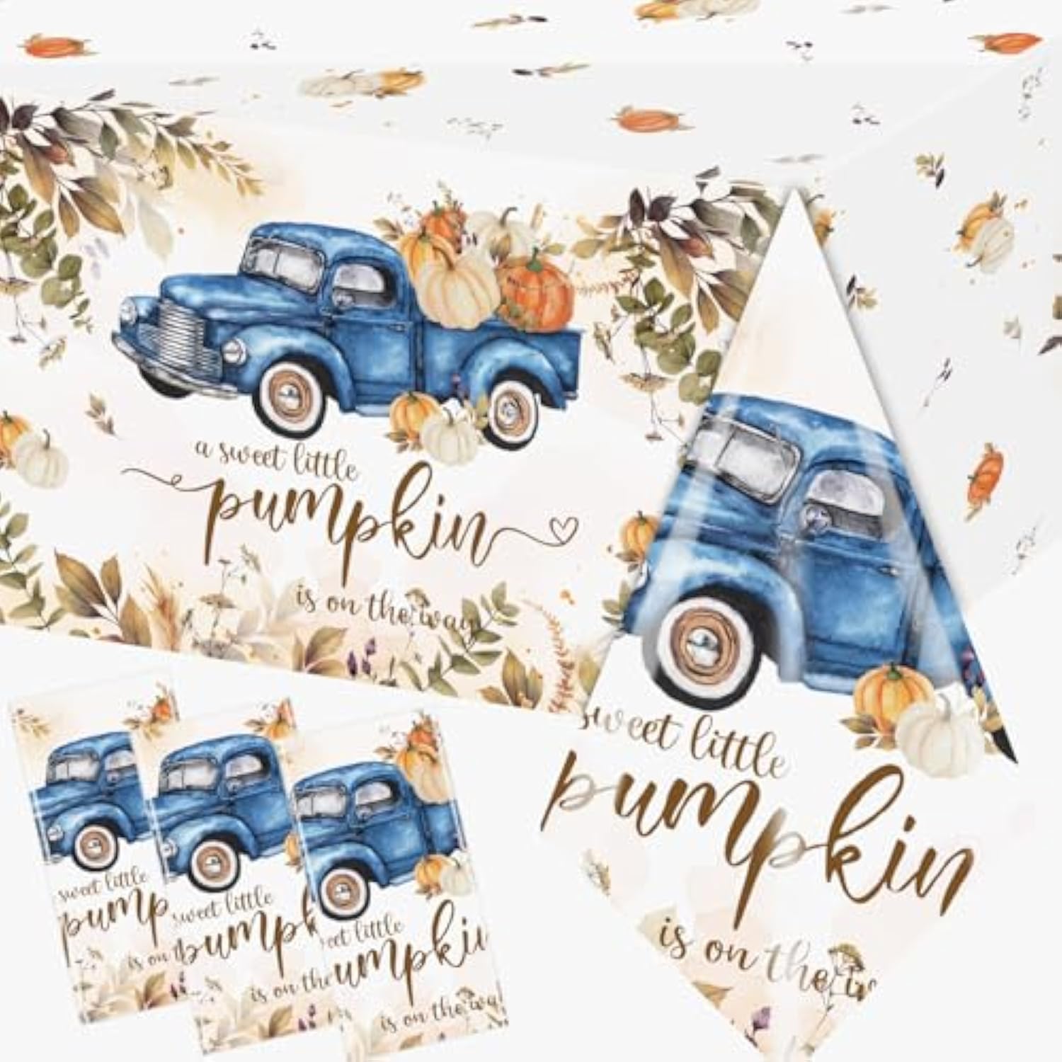 3Pcs Little Pumpkin Tablecloths Fall Baby Shower Decorations, A Sweet Little Pumpkin Is On The Way Table Covers Baby Shower Table Cloths For Boy Thanksgiving Pumpkin Gender Reveal Party Supplies