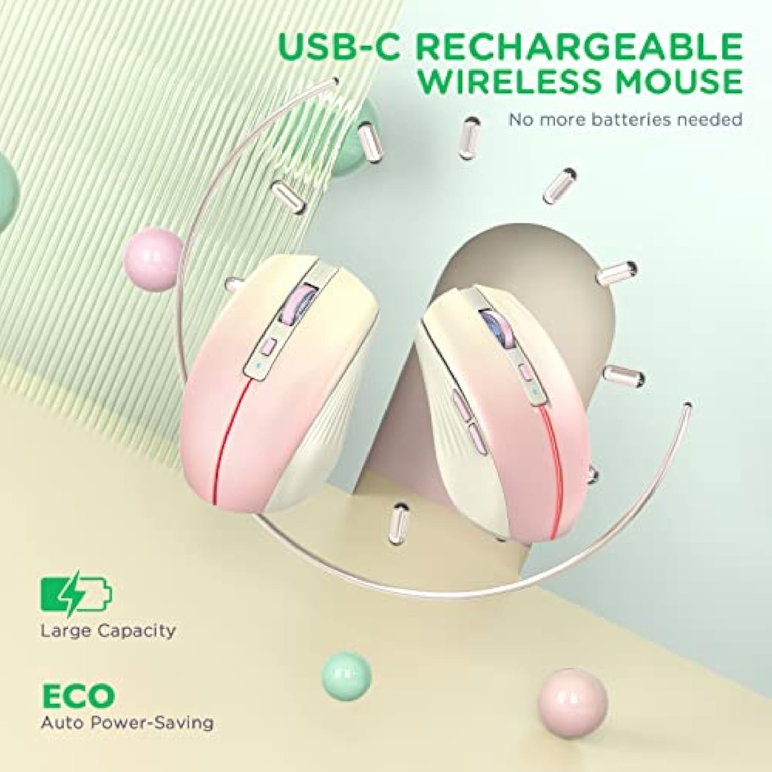 Bluetooth Wireless Mouse, Rechargeable Multi-Device Computer Mice (Tri-Mode: B