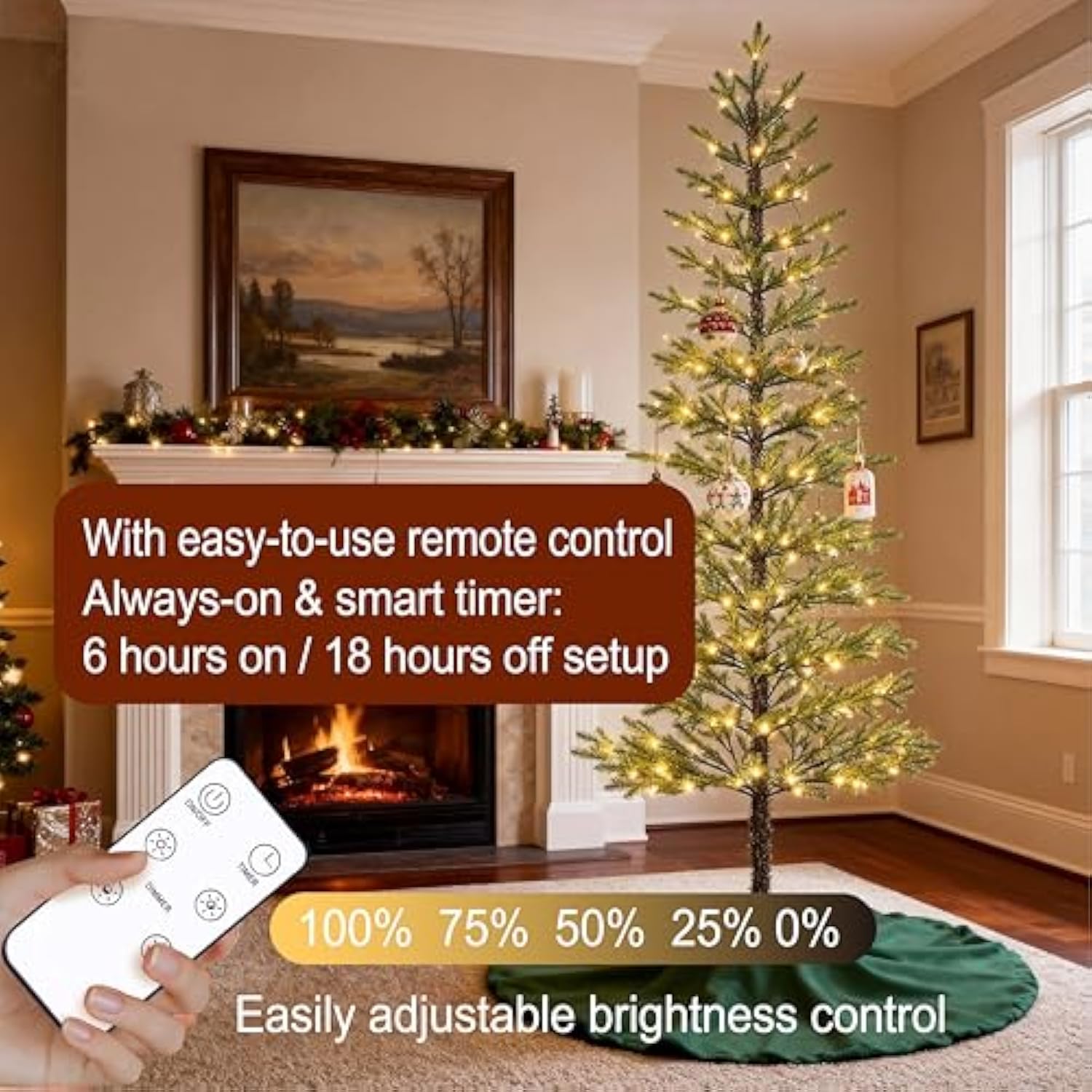 7.5Ft 180 Led Minimalist Pre-Lit Slim Pencil Artificial Christmas Tree With Warm White Lights Scandinavian Style Decor Indoor Holiday Decoration Modern Evergreen Pine Needle Tree
