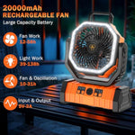 Camping Fan Rechargeable, 20000Mah Large Battery Powered Fan, 4Speed Rechargeable Fan Portable With Remote, Battery Operated Fans With Led Light And Hanging Hook, Cordless Fans For Tent Picnic Outdoor