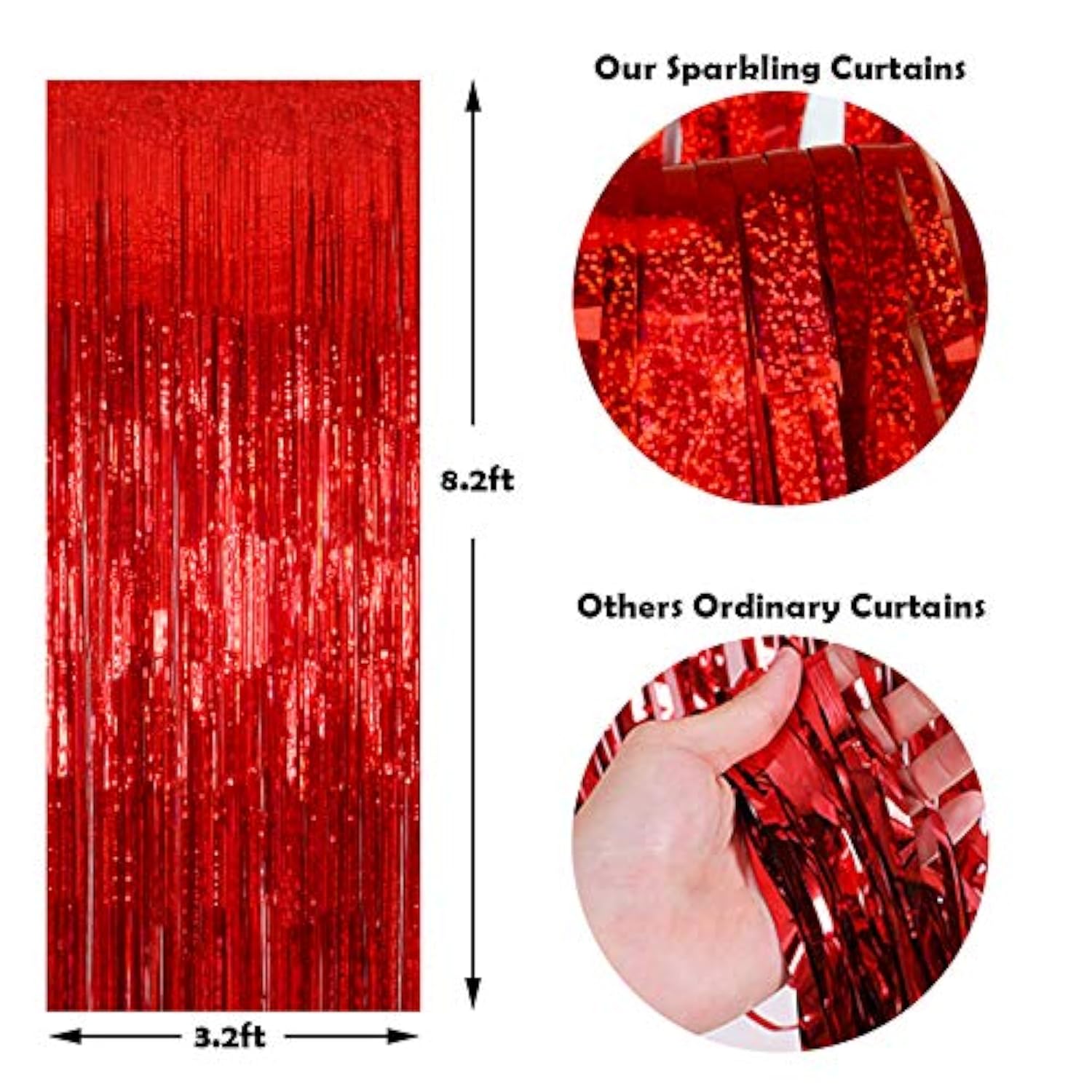 3 Pack Red Foil Fringe Curtains 3.2x8.2ft Party Backdrop for Birthdays & Events