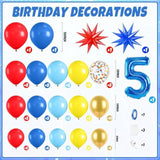 Red Yellow Blue Balloon Garland Arch Kit With Navy Blue 40 Inch Number 5 Balloon, 5Th Birthday Decorations For Boy With Star Foil Balloons For Kid 5 Year Old Theme Party Baby Shower Graduation