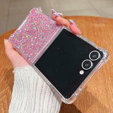 For Samsung Galaxy Z Flip 7 Glitter Case,Cute Bling Sparkle Shiny Sequin Stars Soft Tpu Silicone Four Corners Shockproof Women Girls Slim Protective Phone Case For Galaxy Z Flip 7 5G (Pink)