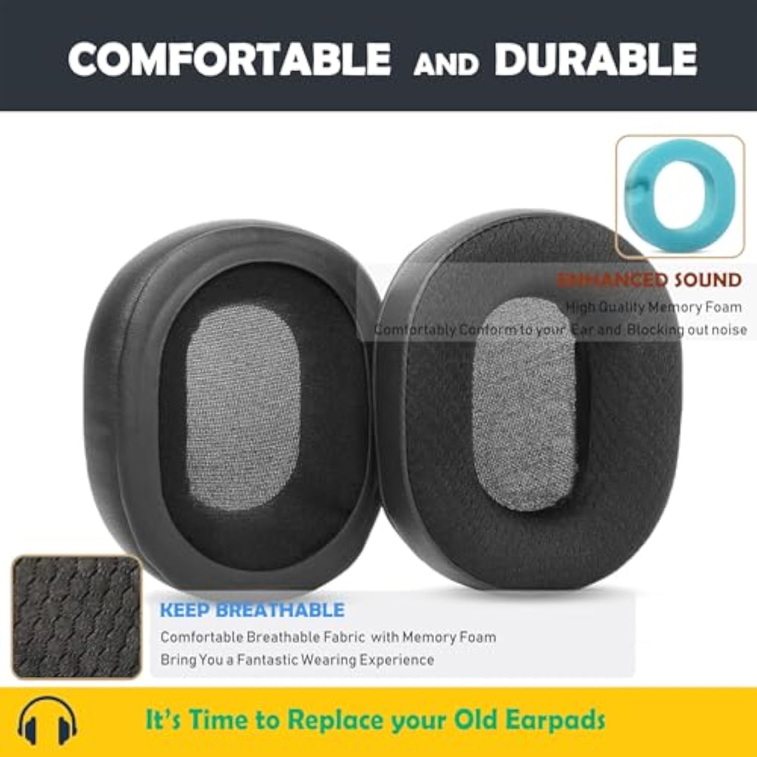 Earpads Replacement Cushion Compatible With Taotronics Soundsurge 47/Tt-Bh047 Headphone Ear Pads With Breathable Fabric/High Density Foam