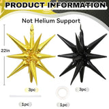 6-Piece Black and Gold Star Foil Balloons 22-Inch for Party Decor