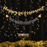Pre-Strung Happy Retirement Banner, Black & Gold Glitter for Farewell Party Decorations