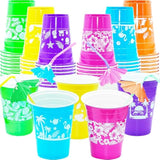 50 Pcs Luau Cups Hawaiian Cups For Party Hawaiian Luau Party Decorations With Parasol Straws - 16 Oz Tropical Cup Disposable Beach Cup Aloha Party Supplies Summer Party Decorations