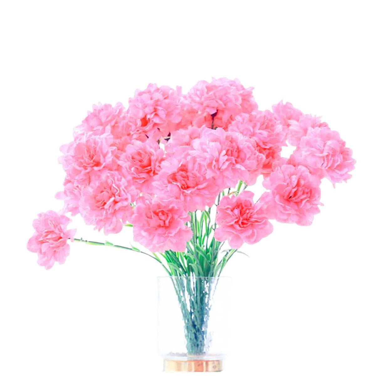 10 Bunches Bouquet Of Pink Artificial Silk Flower Carnations,Single Flower Head 20 Inch Bouquet And Green Leaf For Home Party,Home Decoration Bridal Wedding Holding Flowers Decor