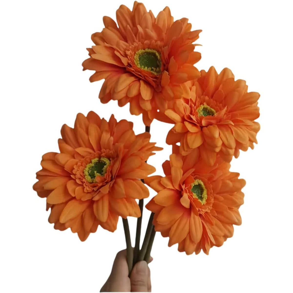 Artificial Flowers Daisies,19 Inch Faux Gerbera Daisies Flowers Bouquet,Fake Flowers Silk Petals Forever Plants For Wedding Bridal Bouquet Centerpieces Bridal Shower Birthday (4, Orange)