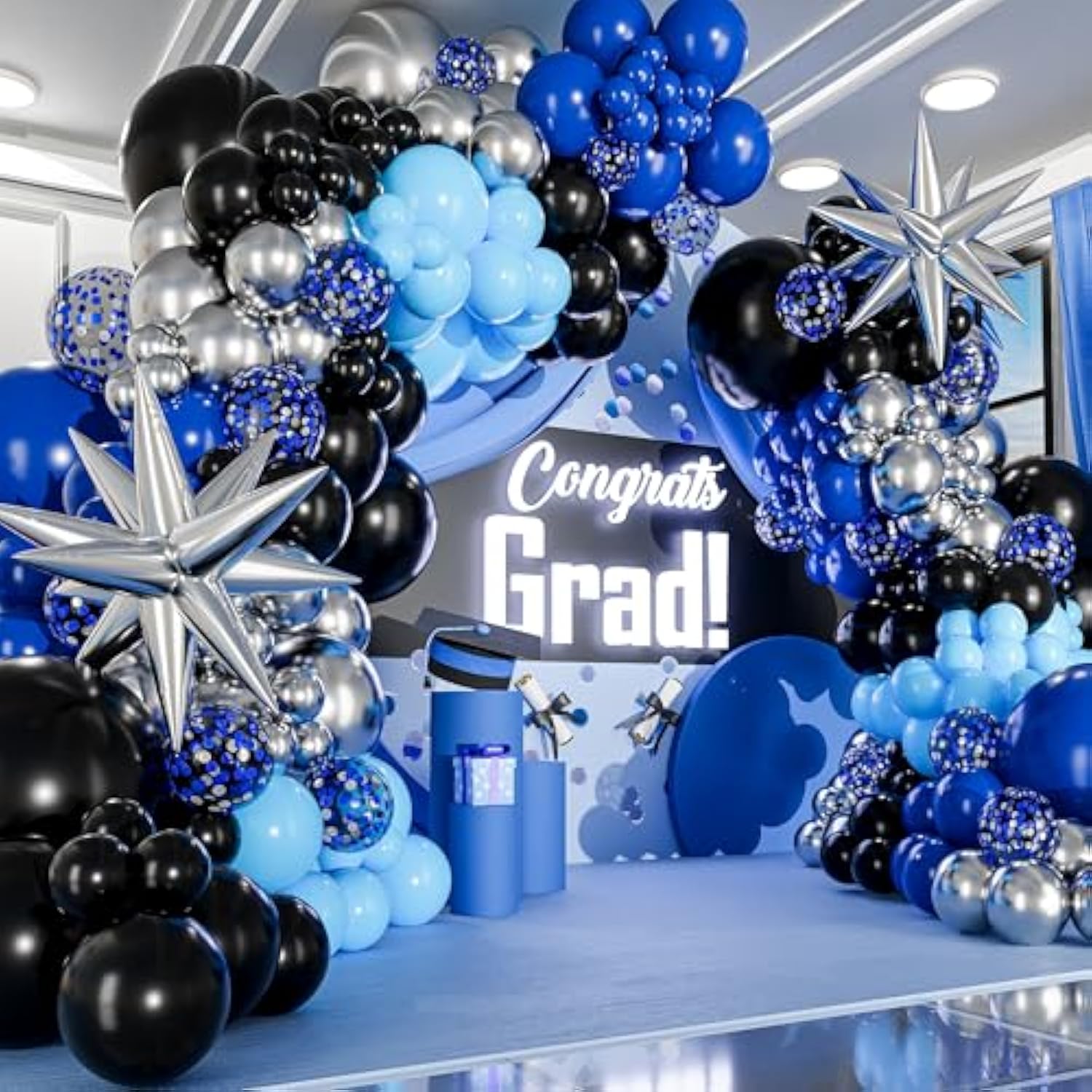 All-in-One Blue & Black Balloon Arch Kit – Navy, Royal, Silver Balloons for Party Decor