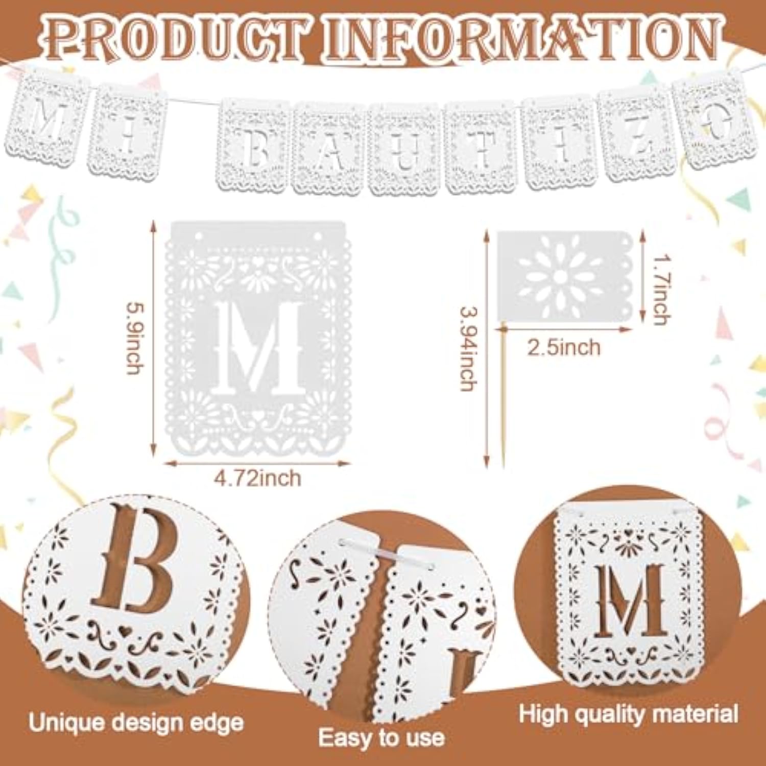 Mi Bautizo Banner & Cake Toppers, Religious Baptism & First Communion Party Kit