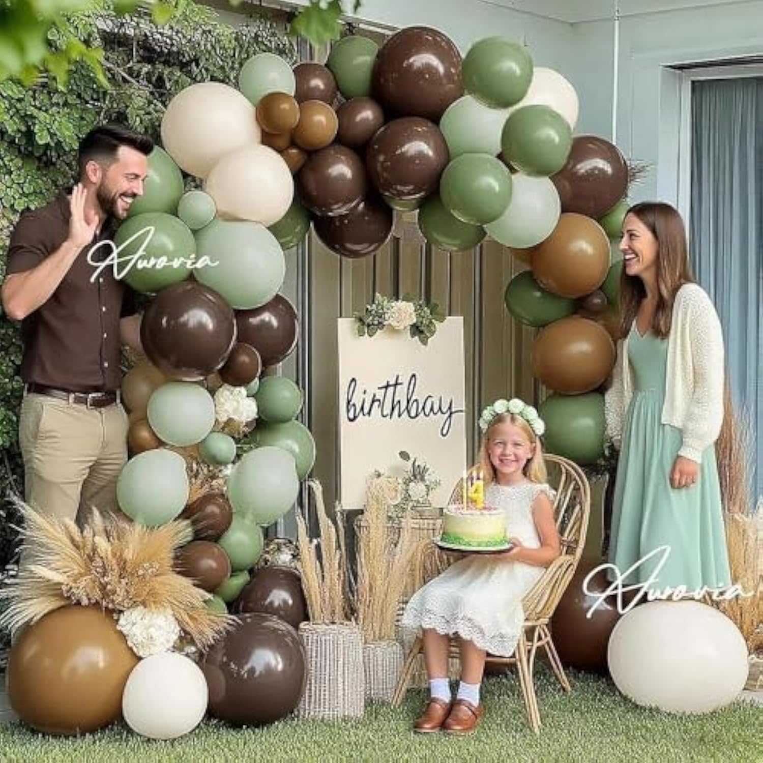 Green Brown Balloon Garland - Double Stuffed Pastel Light Sage Green White Sand Balloons Dark Tan Olive Balloon Arch Kit For Birthday Bridal Shower Woodland Baby Shower Safari Jungle Party Decorations