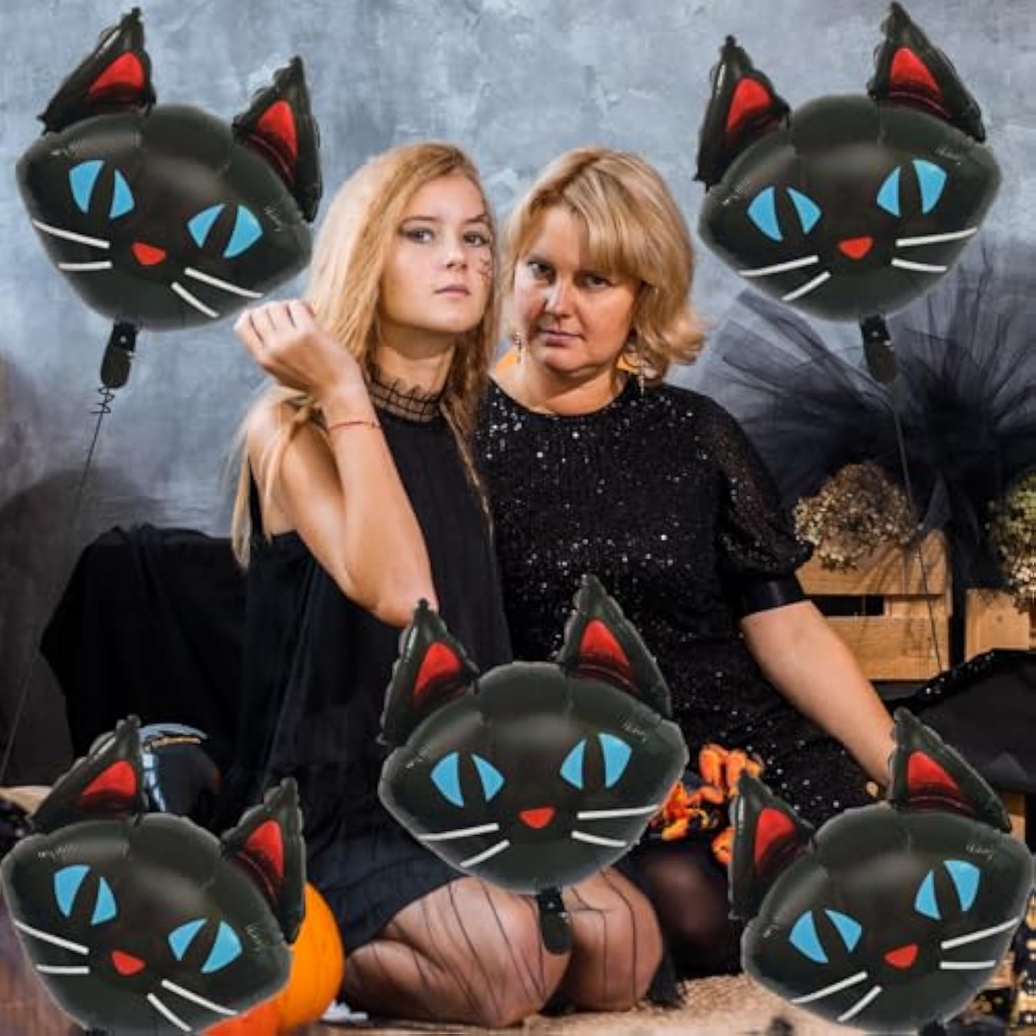6pcs 22 Inch Black Cat Foil Balloons Scary Cat Face Halloween Party Decorations