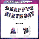 Movie Birthday Decorations, Movie Theme Happy Birthday Banner Hanging Swirls,Purple Party Supplies For Girl Boys Birthday Party, Popular Happy Birthday Decorations