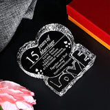 Engraved Heart-Shaped Crystal 15th Anniversary Wedding Gift for Couples