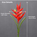 Bird Of Paradise Greenery Plants,Artificial Flowers 34.2 Inch Large Elegant Flowers Faux Flowers Bouquet Suitable For Diy Home Decor Party Theme Display (2, Red)