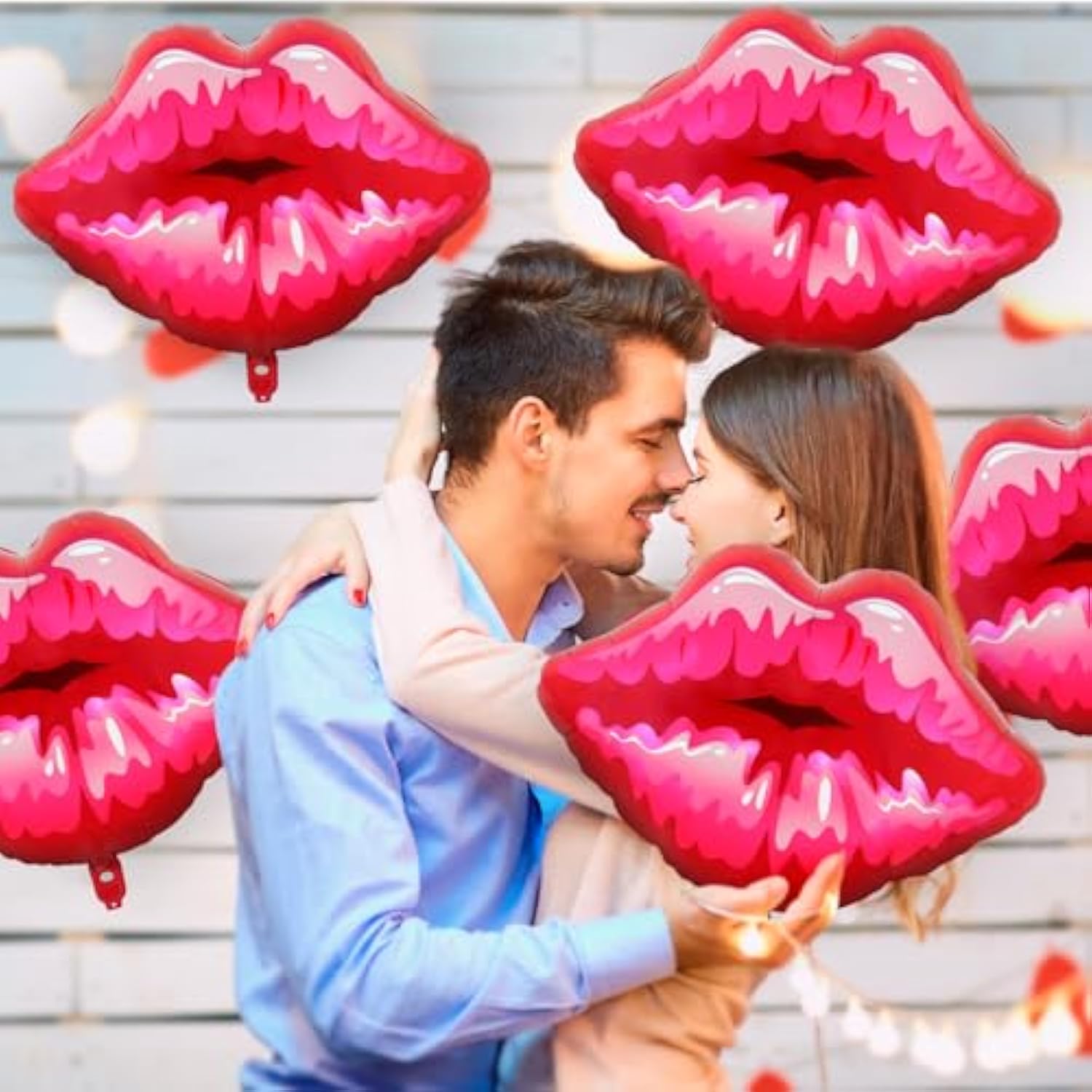6 Pc 30" Big Red Lip Balloons Foil Kiss Balloons for Valentine's/Galentine's Decor