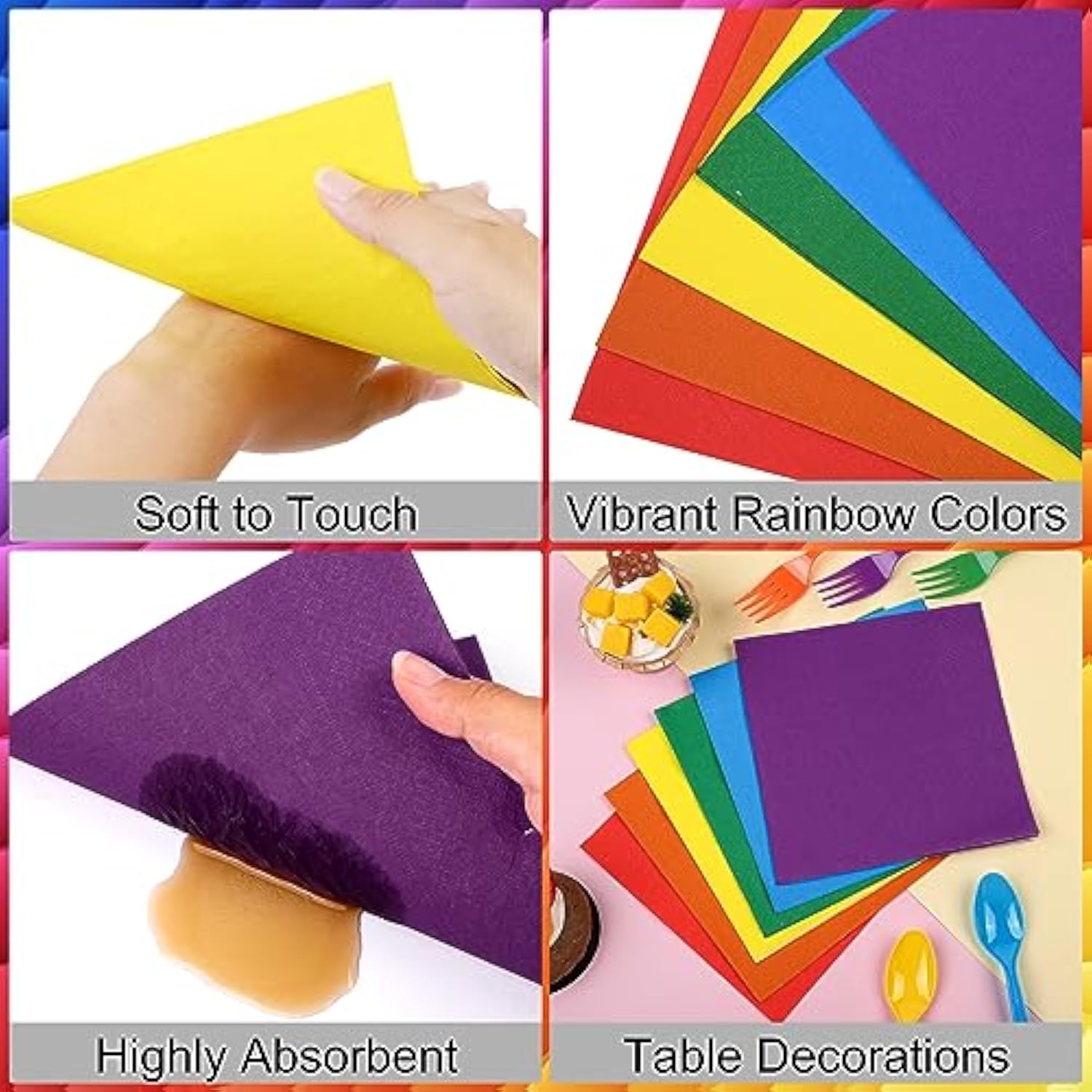 504-Piece Party Tableware Set - Rainbow Disposable Serves 72 Guests - 7" & 9" Paper Plates, 9Oz Cups, Napkins, Plastic Cutlery, Decorations, Neon Supplies