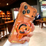 Clear Case with Magnetic Ring Stand for iPhone 17 Pro Max, Compatible with MagSafe, Shockproof Kickstand, Plating Soft Case, Camera Lens Protector for 17 Pro Max 6.9", Orange