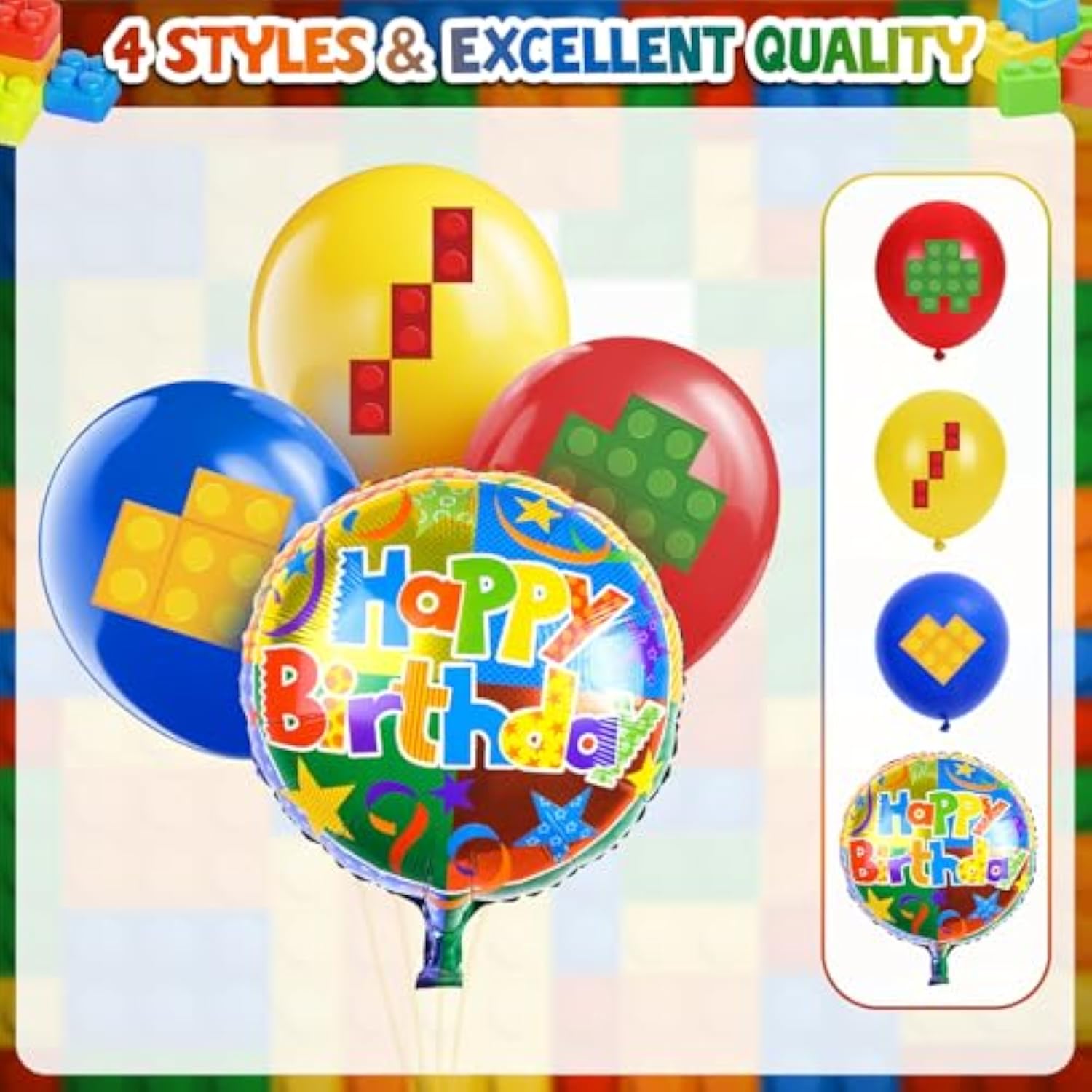 Building Block Birthday Party Decorations Supplies Kit - Balloons Tablecloth Banners Cake Toppers Foil Balloons Tattoo Stickers - Birthday Decorations For Kids Boys Girls Building-Themed Celebration