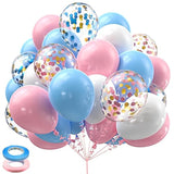 Pink Blue White Balloons,60 Pcs 12 Inch Pink Blue And White Pastel Gold Blue Confetti Latex Balloons With 2Rolls 33Ft Ribbon For Birthday Baby Shower Gender Reveal Party Supplies And Decorations