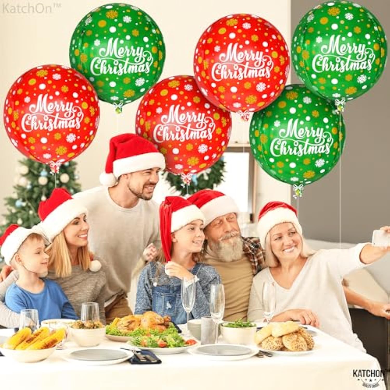 Merry Christmas Balloons - 22 Inch, Pack Of 6 | Red And Green Christmas Foil Balloons For Indoor Decorations