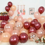 60pcs Burgundy & Rose Gold Balloons – 12" Latex and Confetti Mix for Birthday, Wedding and Party Decor