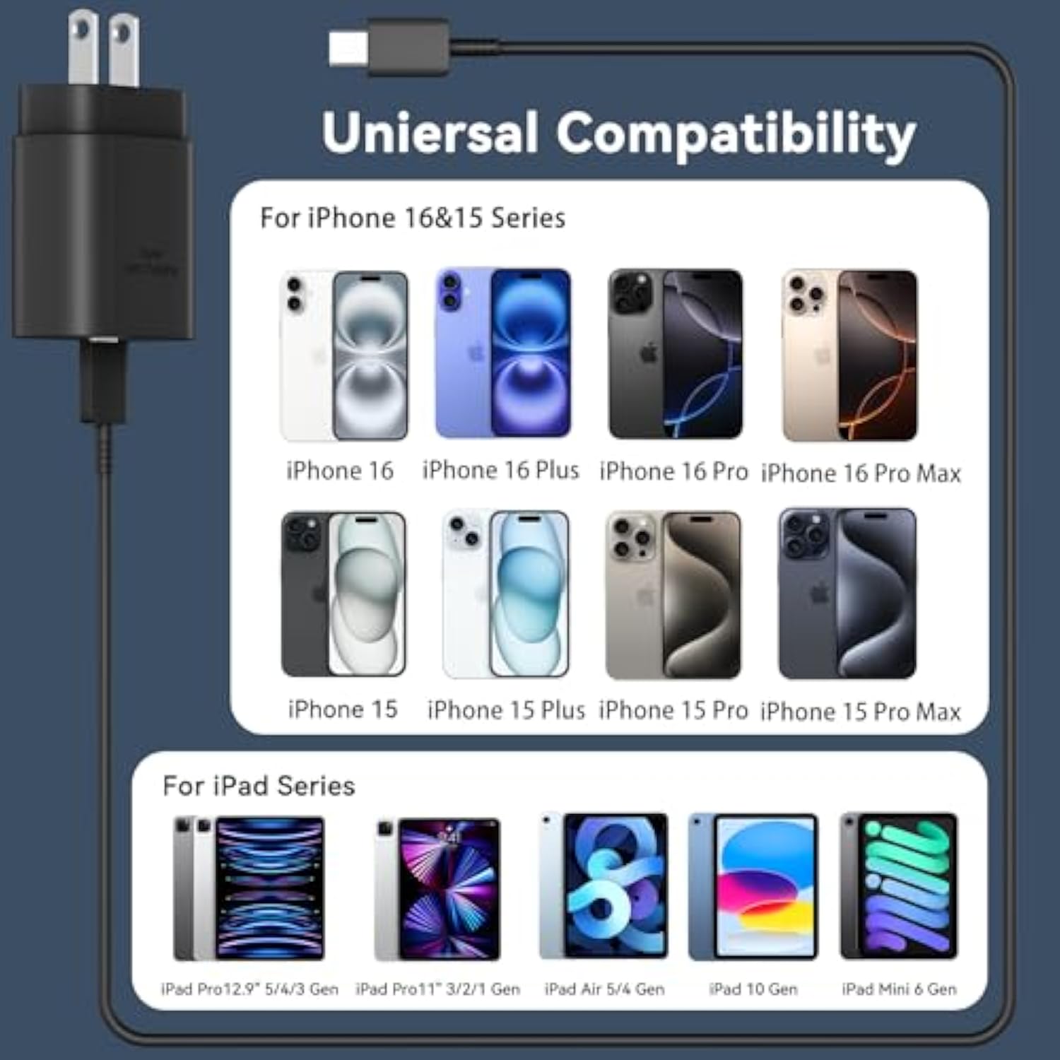 Phone 17 16 Pro Max Charger Fast Charging Block, 30W Phone 17/16 Pro Max Usb C Fast Charger With 6.6Ft Type C Fast Charging Long Cable Cord For I.Phone 17 Pro Max/17 Pro/17/Air/16 Pro Max/16 Pro/15