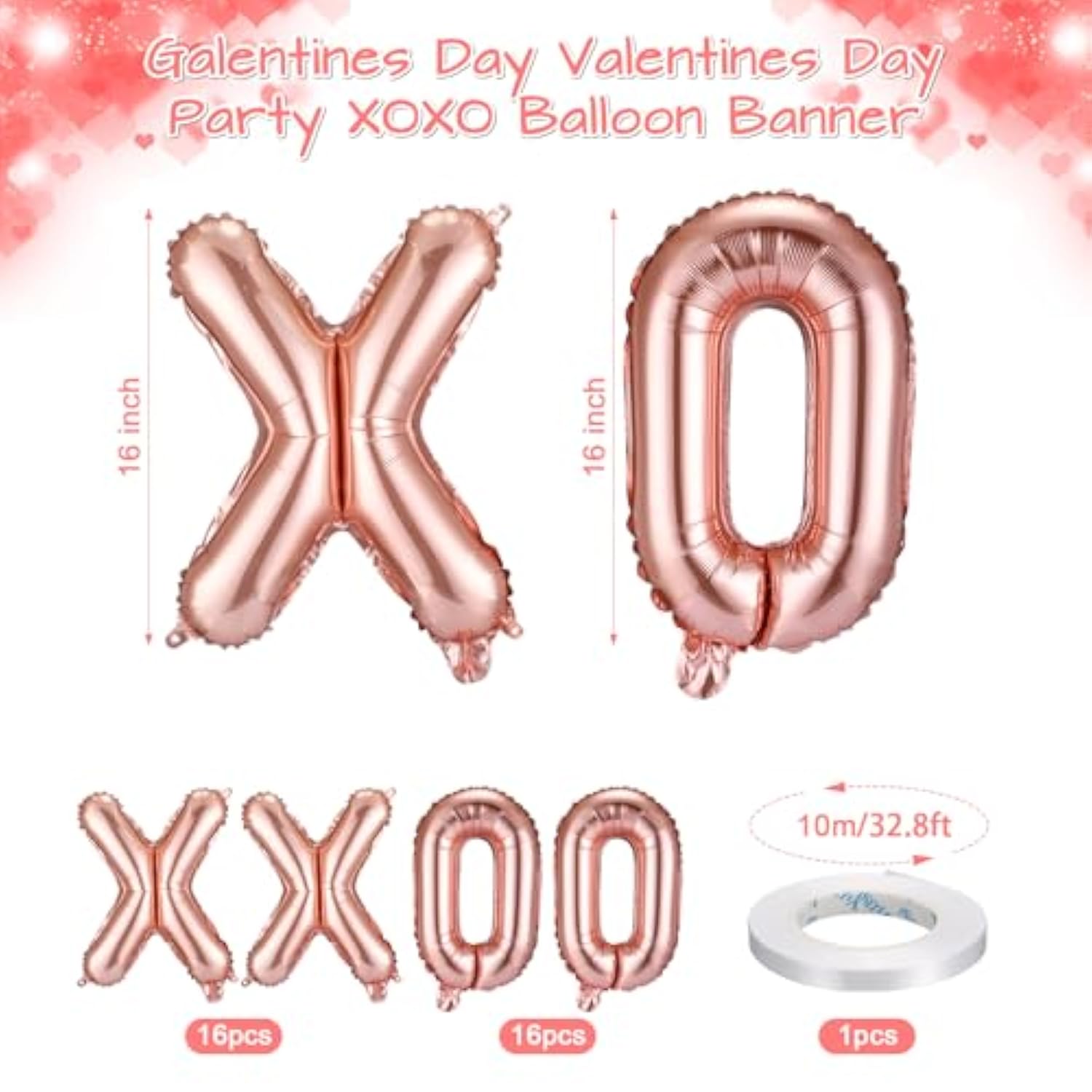 32 Pcs Valentines 16 Inches Xoxo Balloons Xoxo Letter Foil Balloons Banner Decorations For Wedding Bachelorette Party Supply(Rose Gold)