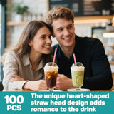 Heart Straws - Heart Shaped Pink Straws Plastic Disposable Drinking Straws Cute For Valentine'S Day, Wedding, Party, Birthdayparty, Decorations (Pink)