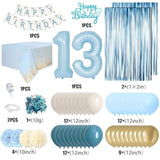 13Th Birthday Decorations For Girls, Blue Official Teenager Decorations Light Blue White Gold Balloons Happy Birthday Banner Tablecloth Fringe Curtain Cake Topper Paper Pom Poms 13 Bday Boys Girls