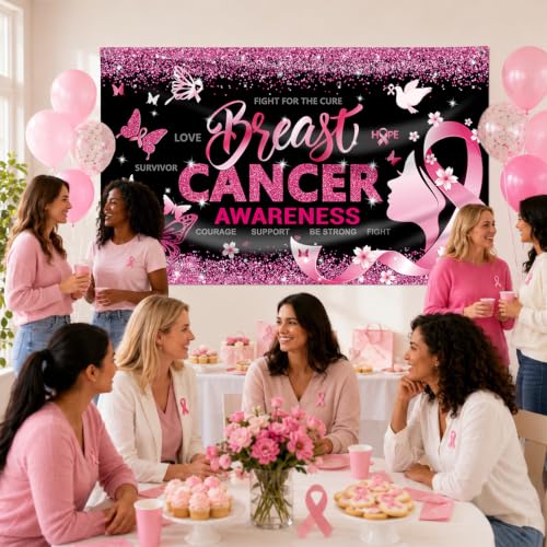 Breast Cancer Awareness Decorations, 71 x 43 in Breast Cancer Backdrop