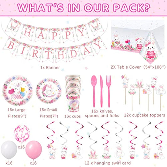 153 Pcs Easter Bunny Birthday Party Decorations Kit With Bunny Birthda